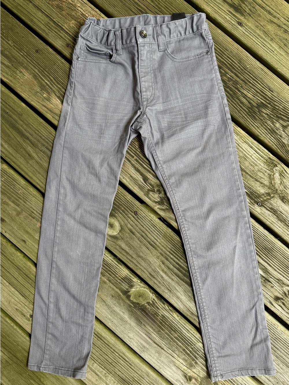 H&M Boys Gray Straight Leg Jeans Size 10-11Y Adjustable Waist Stretch Denim